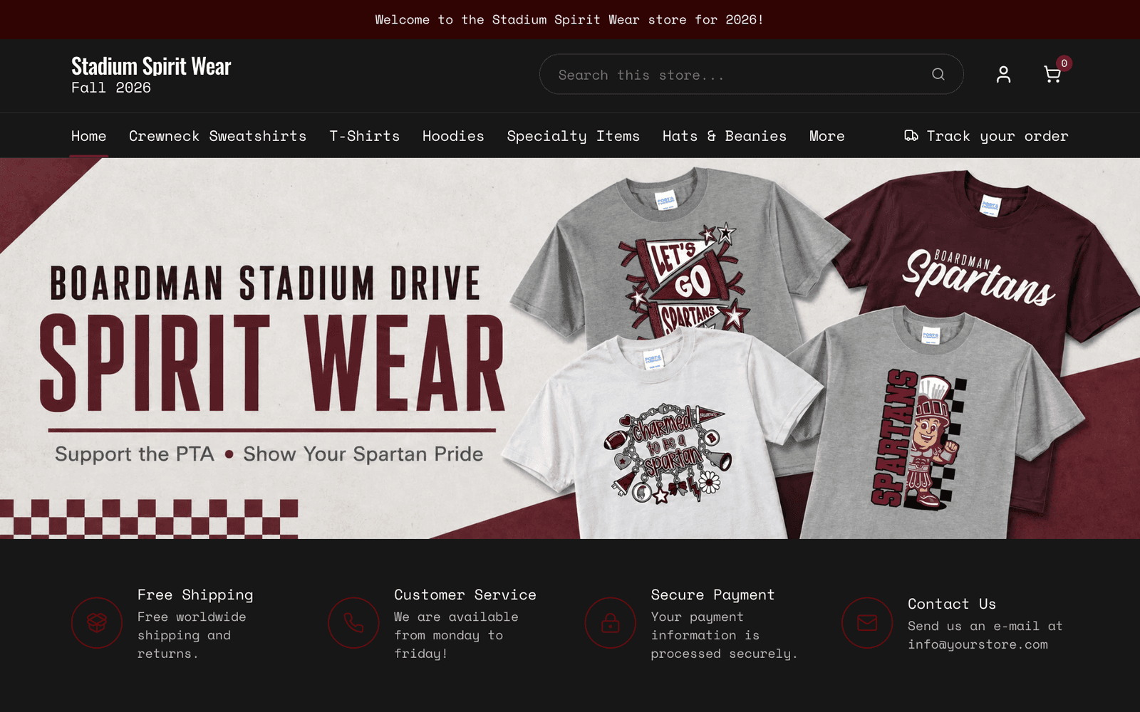 A team store built from the Team Spirit template, with a hero banner and product grid